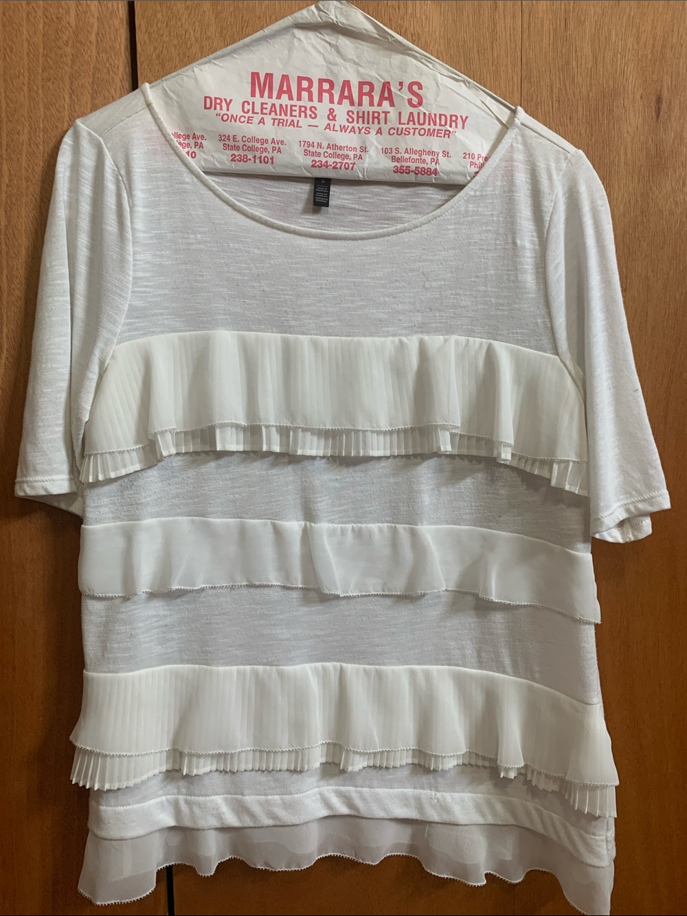 White House Black Market White Short Sleeve Ruffle Tiered Top